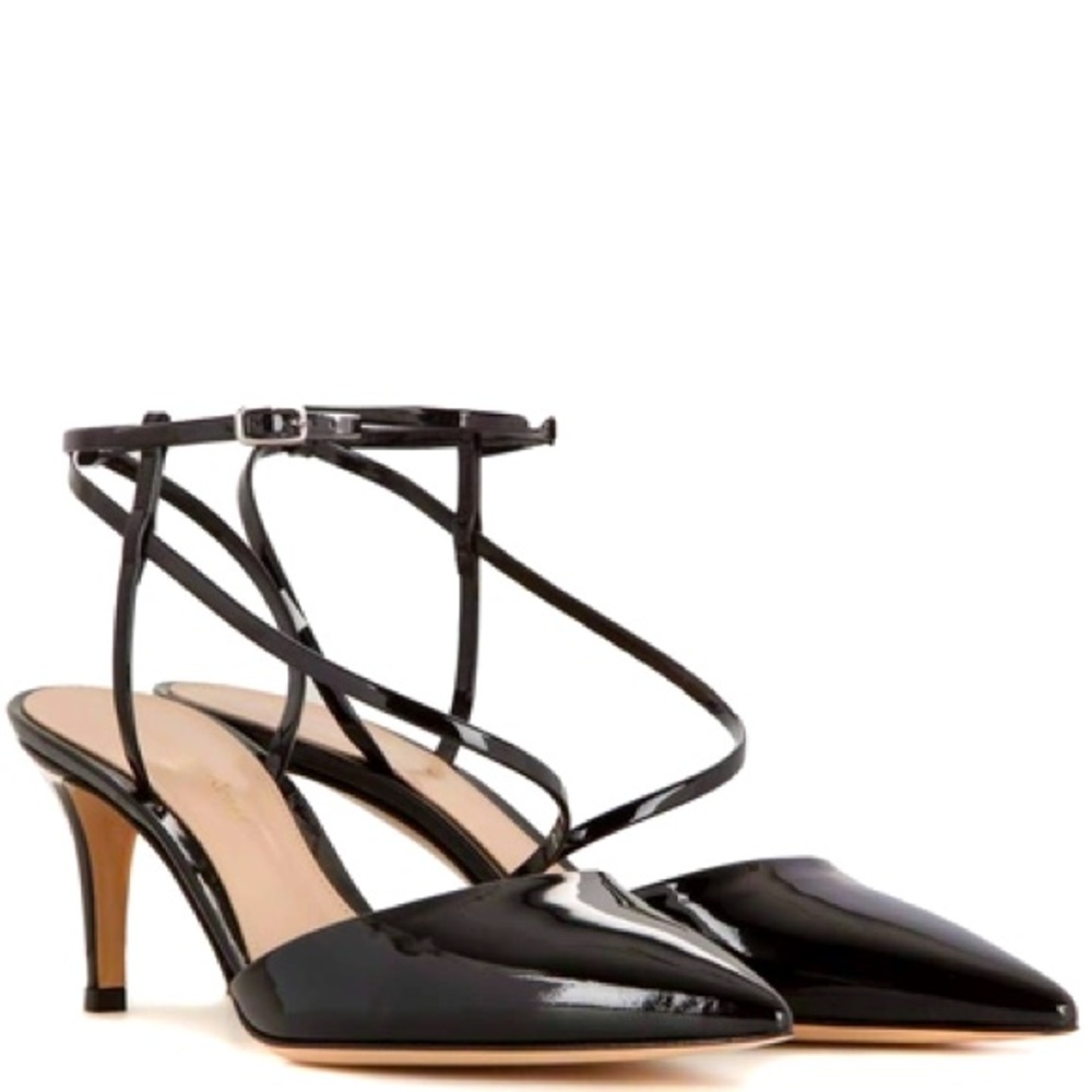 Gianvito Rossi Carlyle Mid Patent Leather Slingback Pumps